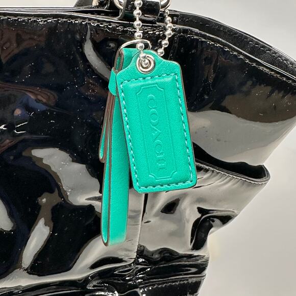 Coach Park Patent Carry Tote F23979 Purse Shoulder Bag Black with Aqua Interior - Picture 16 of 16